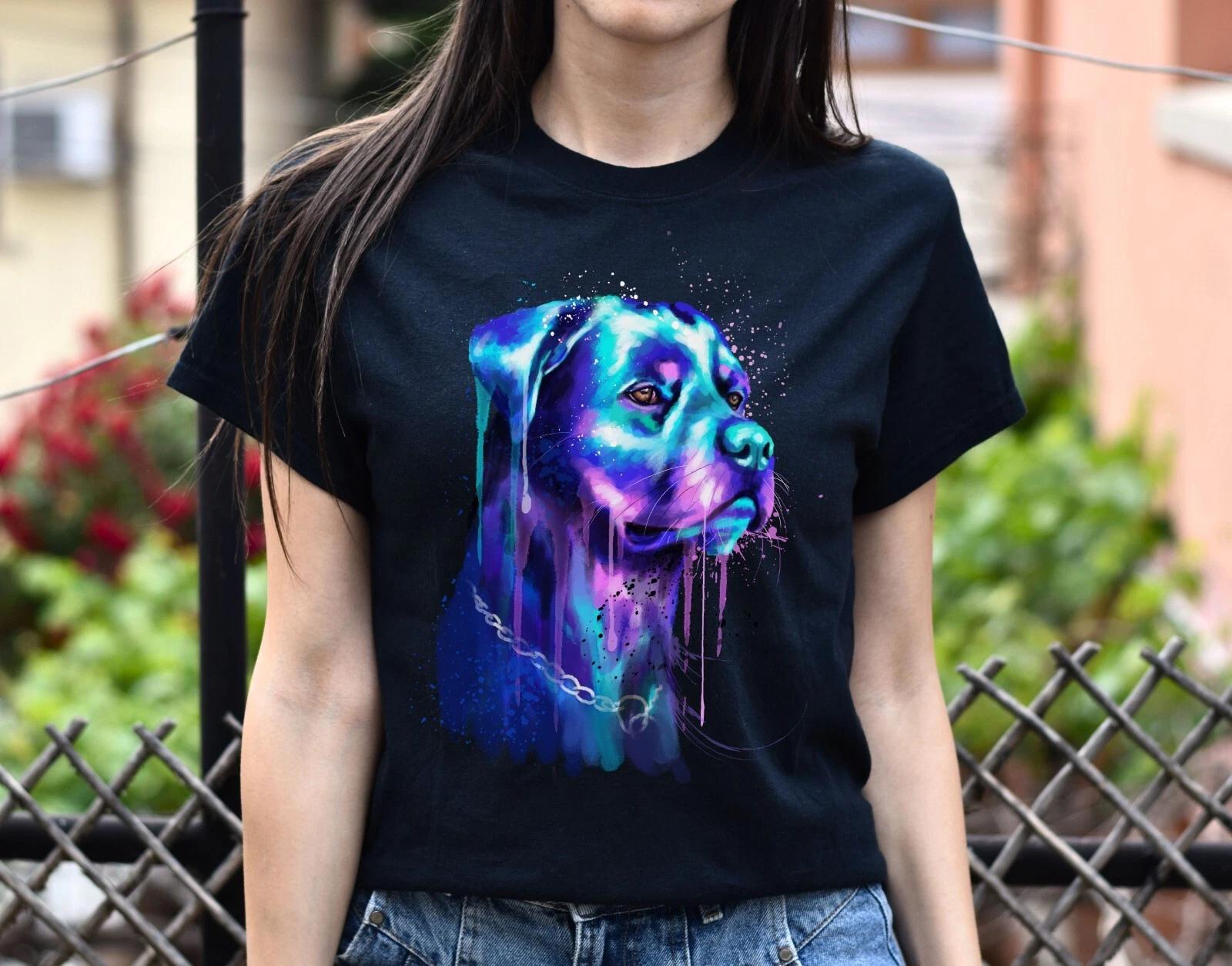Blue neon Rottweiler dog Unisex shirt S-2XL black navy dark heather 3XL