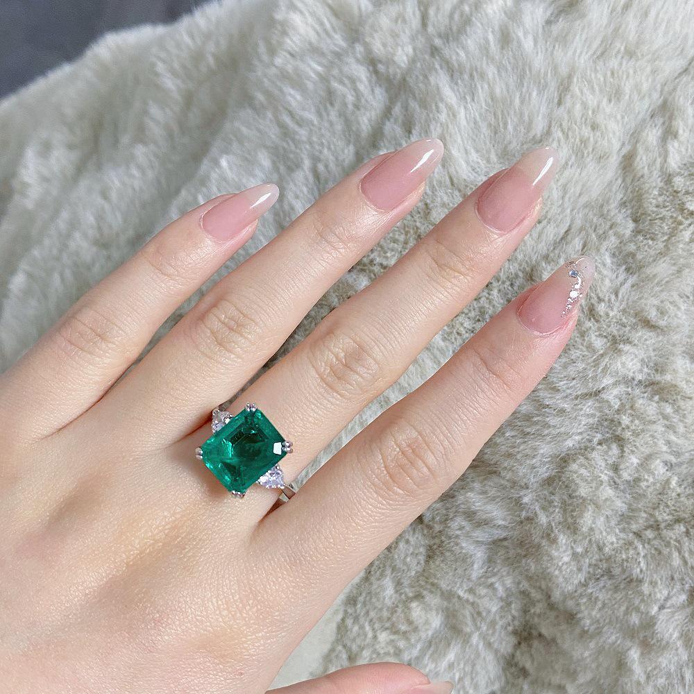 Smaragd Pagodenschliff 925 Sterlingsilber Ring mit Grünem Diamant Eisblume Edelstein