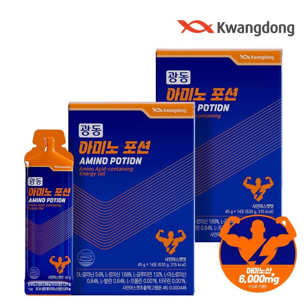 BCAA Kwangdong Amino Potion Power Gel Energy Gel Amino Acid 14 Packets Zero Sugar 2 pcs 630g