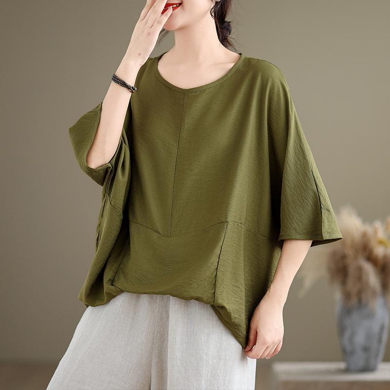 

Dimanaf 2025 Лето Большой размер Оверсайз Футболка Женщины Свободные Топы Футболки Повседневный Рукав Летучая мышь Новая Футболка One Size зелёный