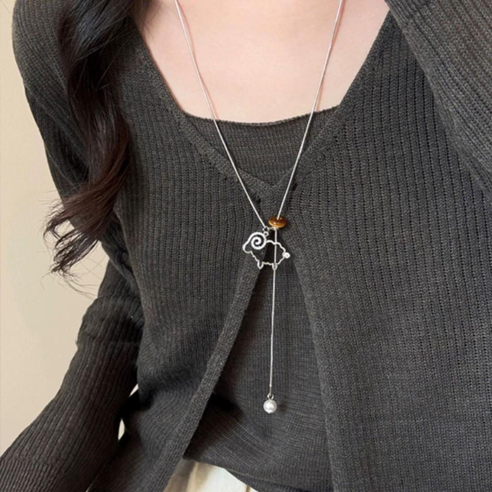 Geometric Y-Shaped Necklace Silver Color Charm Choker Necklaces New Sweater Chain Gifts