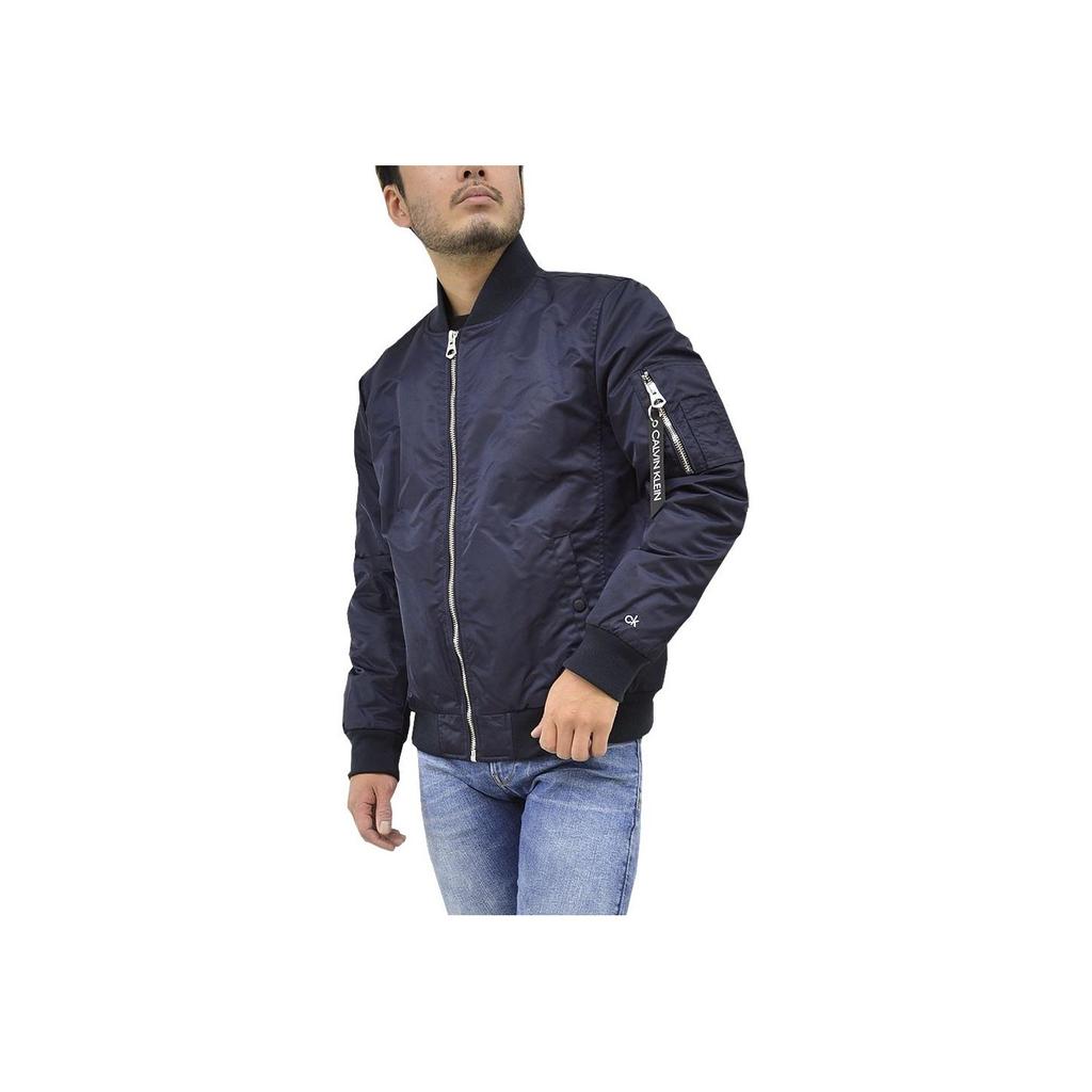Calvin Klein Solid Color Baseball Collar Zipper Long Sleeve Jacket Men jackets Navy-Blue CM154122-TRUE-NAVY