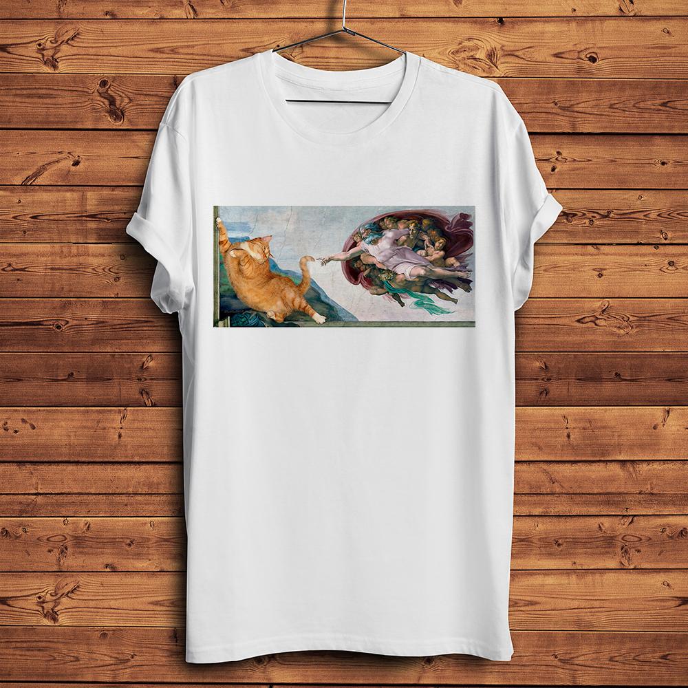 

meow van Gogh Sunflowers Starry Night Edvard Munch The Scream funny cat tshirt Unisex Casual T Shirt Unisex Creation of Adam 4XL