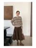 Jiu'er Elegant Korean High-Waisted Lace Pleated Skirt 0714