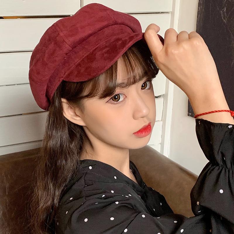 Lue Kvinne Vinter Allsidig Andetunge Åttekantet Lue Beret Kvinne Japansk Retro Varm Painter Hat