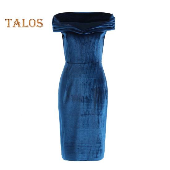 Sommerliches Abendkleid, schulterfrei, trägerlos, samtig, schmales Etuikleid, einfarbig, ärmellos, rückenfrei, Cocktailparty, Abschlussball, Midikleid