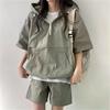 Women's 2 Pieces Sets Sweat Suit Summer Shorts T-shirt Hooded Loose Sports Tracksuit Training Bottom Suit Korean Style