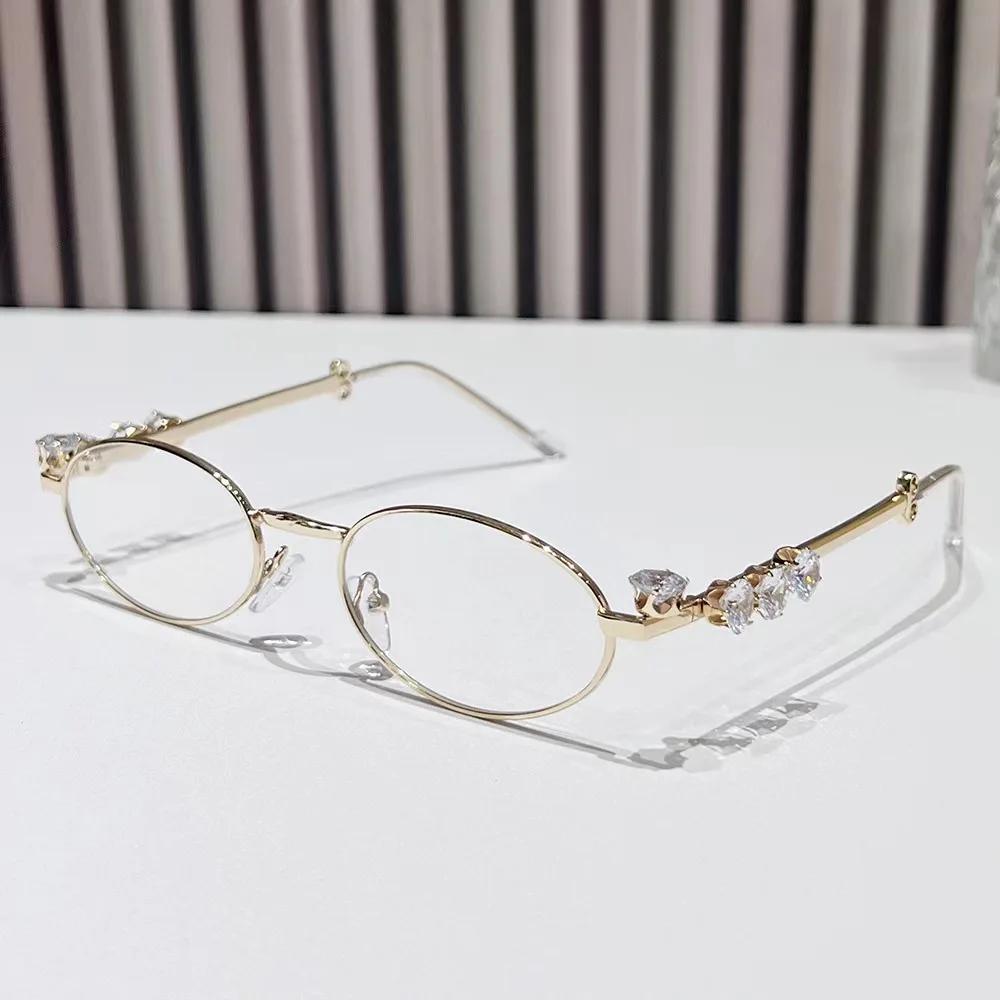 

Oval Diamond Studded Glasses Frame New Punk Sunglasses Bling Eyeglasses Frames Women Men Metal Retro Frame Eyewear Uv400