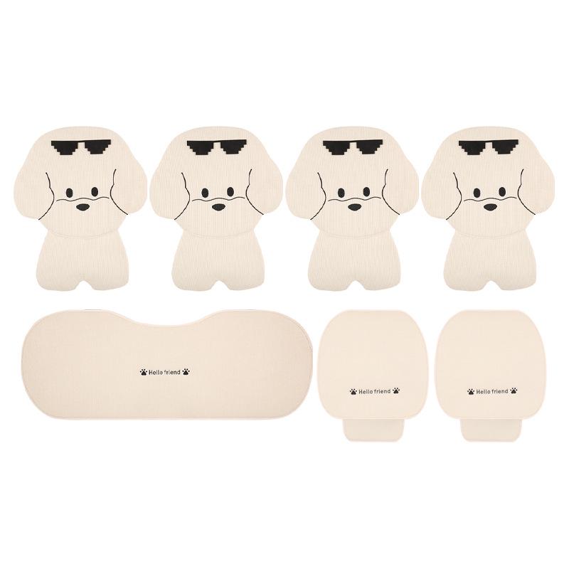 Puppy Cartoon Sunglasses Car Seat Cushion for Kia Models, All-Season Cotton Linen