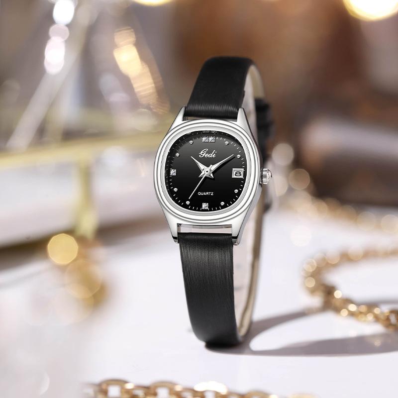 Small Student Watch Niche High-End Calendar Watch Women'S Light Luxury High-Value Oval Watch