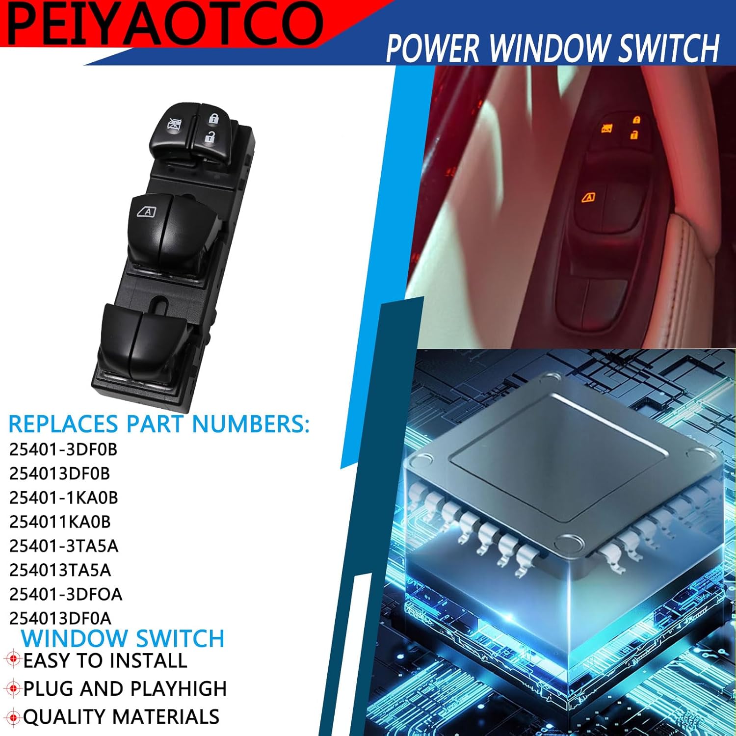 Power Window Main Control Button Fit for Fit for 2013-2018 Nisssan Altima;Fit for 2013-2018 Nisssan Rogue;Fit for 2011-2017 Nisssan Juke;Fit for