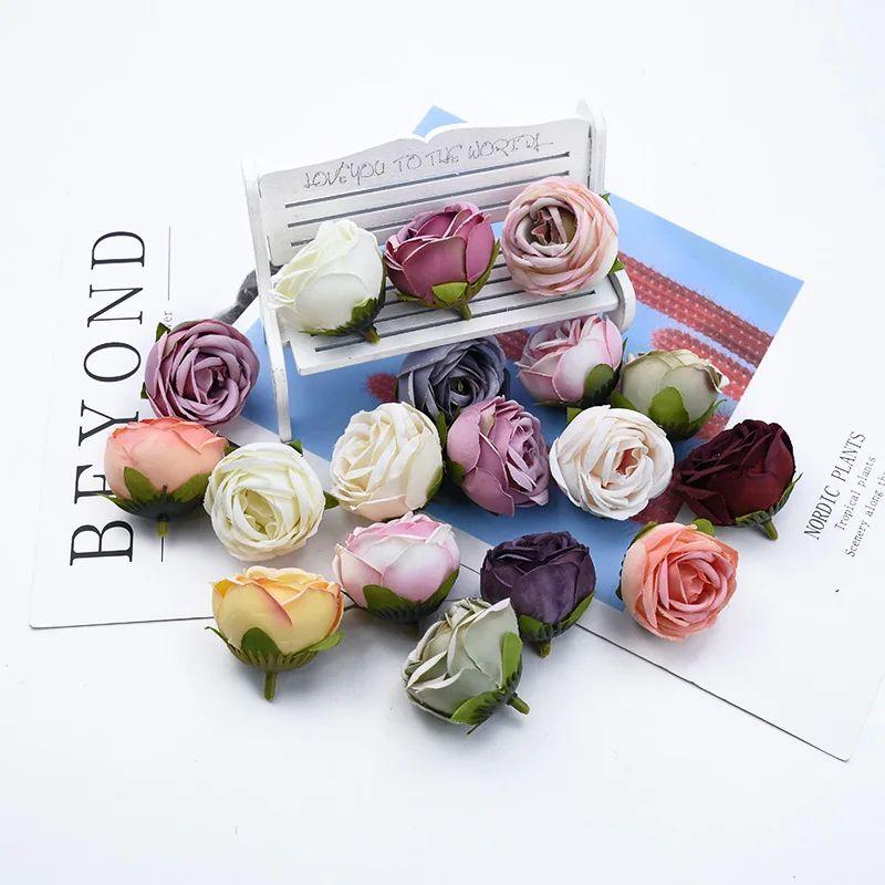 50/100pcs Artificial Flower Silk Rose Wedding Outdoor Garden Home Decor Accessories Diy Gift Candy Box Brooch Christmas Wreath