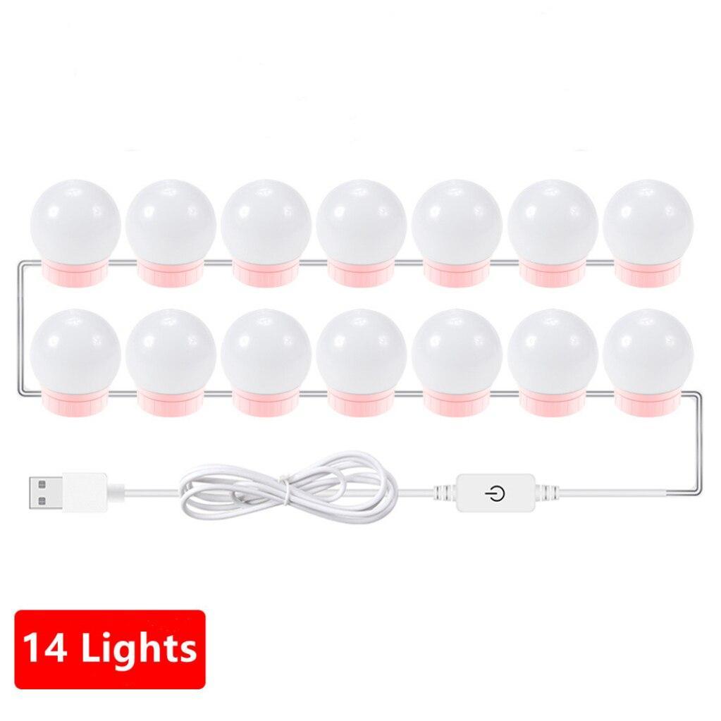 

USB 5V Зеркало для макияжа Светодиодные лампочки Туалетный столик с регулируемой яркостью Освещение туалетного столика для ванной комнаты Светодиодный светильник для туалетного столика для зеркального освещения 14 Leds