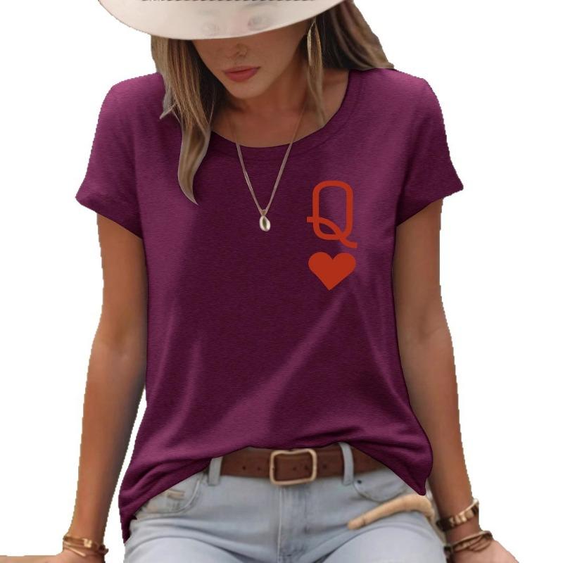 Casual T-shirt with Heart LettersSummer Round-neck Short-sleeved Top