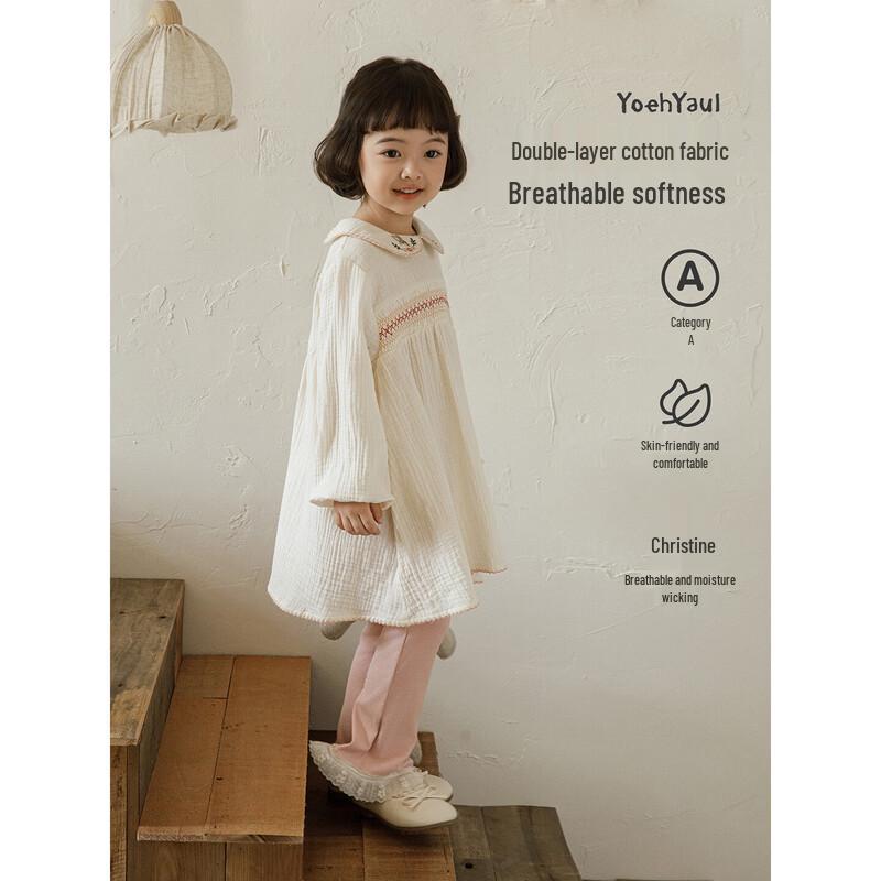 YouYou Girls' 2026 Spring Pure Cotton Forest Style Lapel Dress