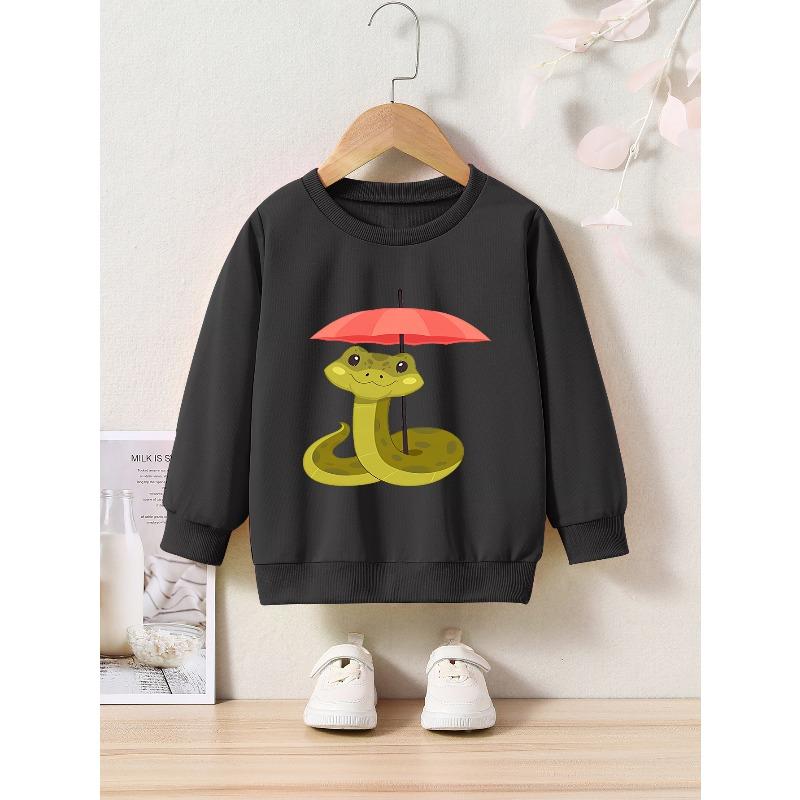 Cartoon Print Crew Neck Sweatshirt - Casual & Comfy, Perfect for Spring/Fall, Machine Washable