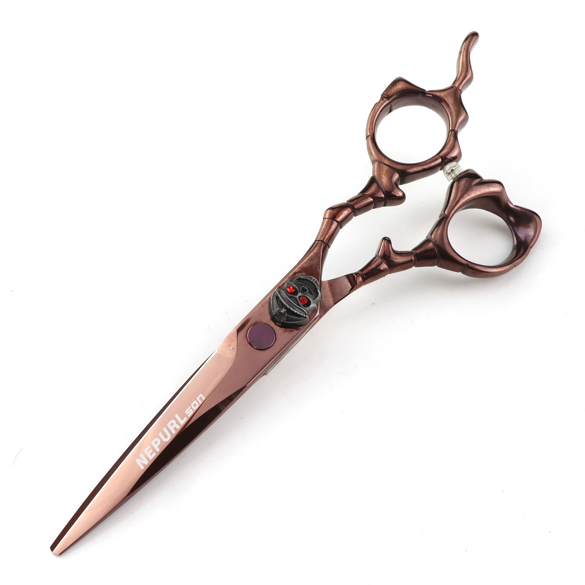 6.0-Inch Antique Bronze Gold Skull Handle Haircutting & Thinning Scissors Set