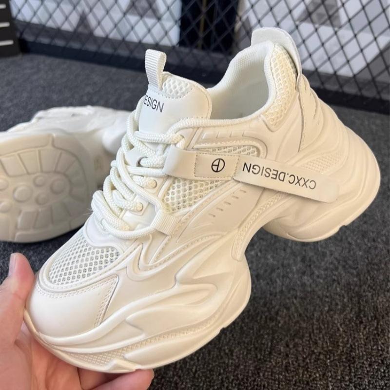 Mesh breathable inner heightening versatile dad shoes spring 2025 new small thick-soled fried street women's shoes Internet celebrity explosion