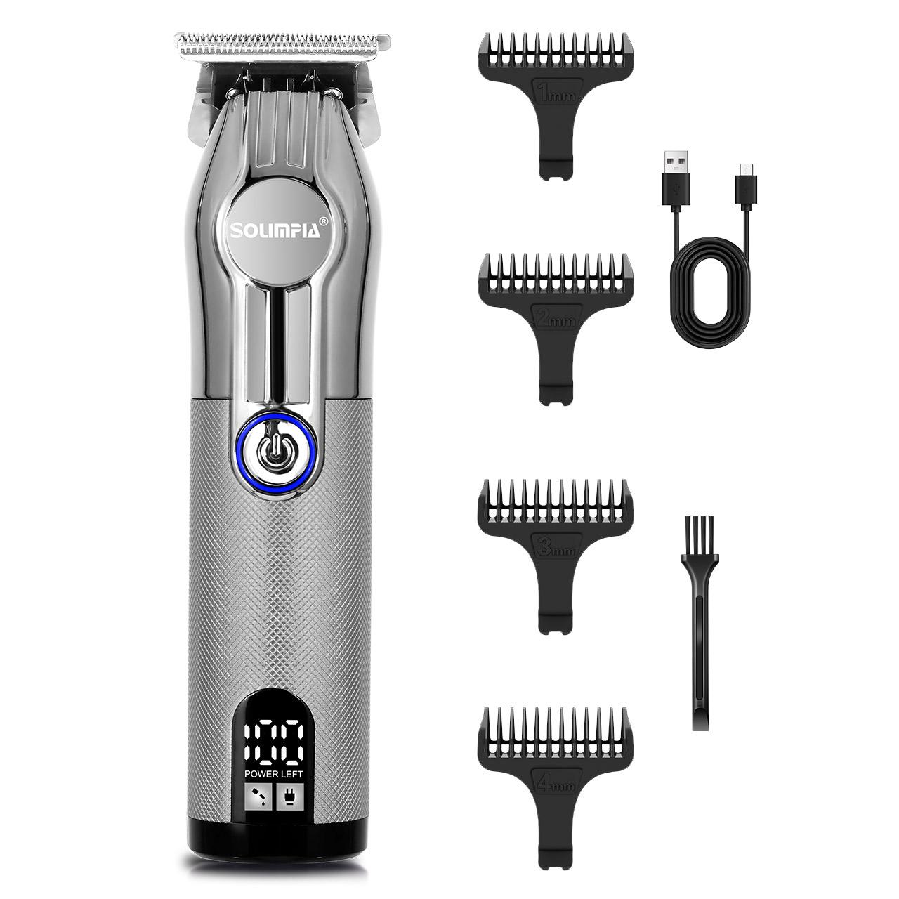 

Профессиональный триммер для мужчин, парикмахерская, аккумуляторная машинка для стрижки волос, беспроводная, мощная машинка для стрижки волос, триммер для бороды серебряный