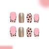 Leopard Print French Tip Press on Nails Medium Square Fake Nails with Gold Glitter Designs Acrylic Glue on Nail Pink Glossy False Nails Full Cover