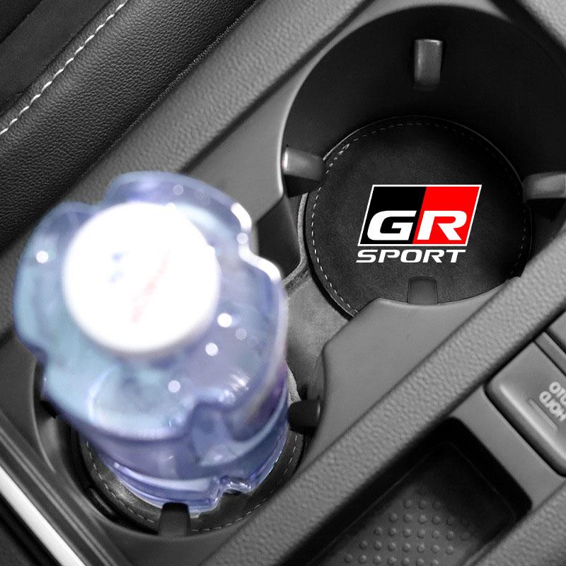 Porta-copos para Carro em Couro PU com Encaixe Base Antiderrapante com Emblema para Toyota TRD GR Aygo Corolla Avensis Vios Yaris Mark-X Mirai Yaris