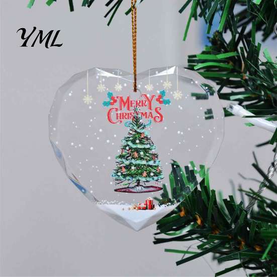 Seasonal Home Decor Items Heart Shaped Christmas Ornaments, Crystal Santa Winter Scene Hanging Ornament, Transparent Holiday Romantic Space