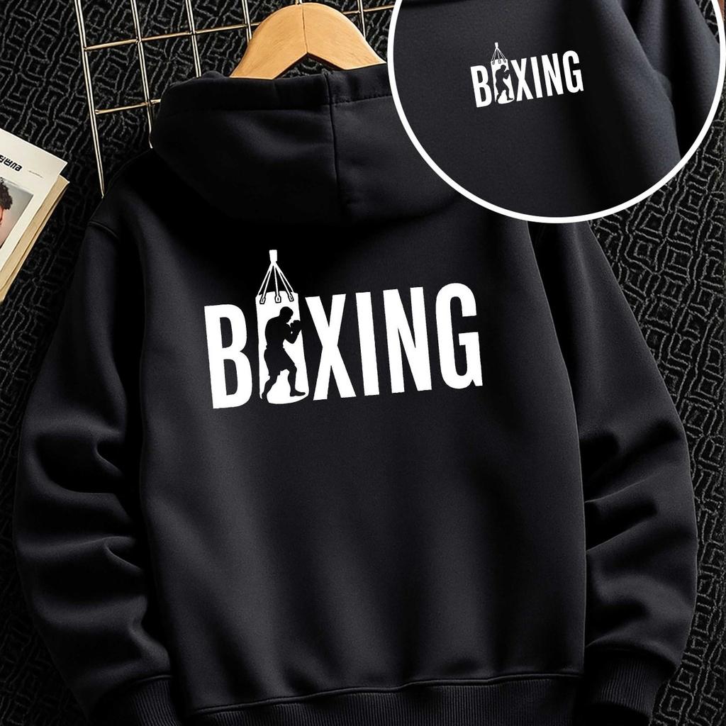 Unisex Kids' Reversible Boxing-Print Hoodie (Fall/Winter) – Casual Trendy Streetwear Sweatshirt