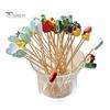 Natural Bamboo Skewers 100PCS Disposable Cocktails Picks, Stick, with Beach Fruits Eco-friendly Food Tags Palm Trees Decoration, Fruit Picks
