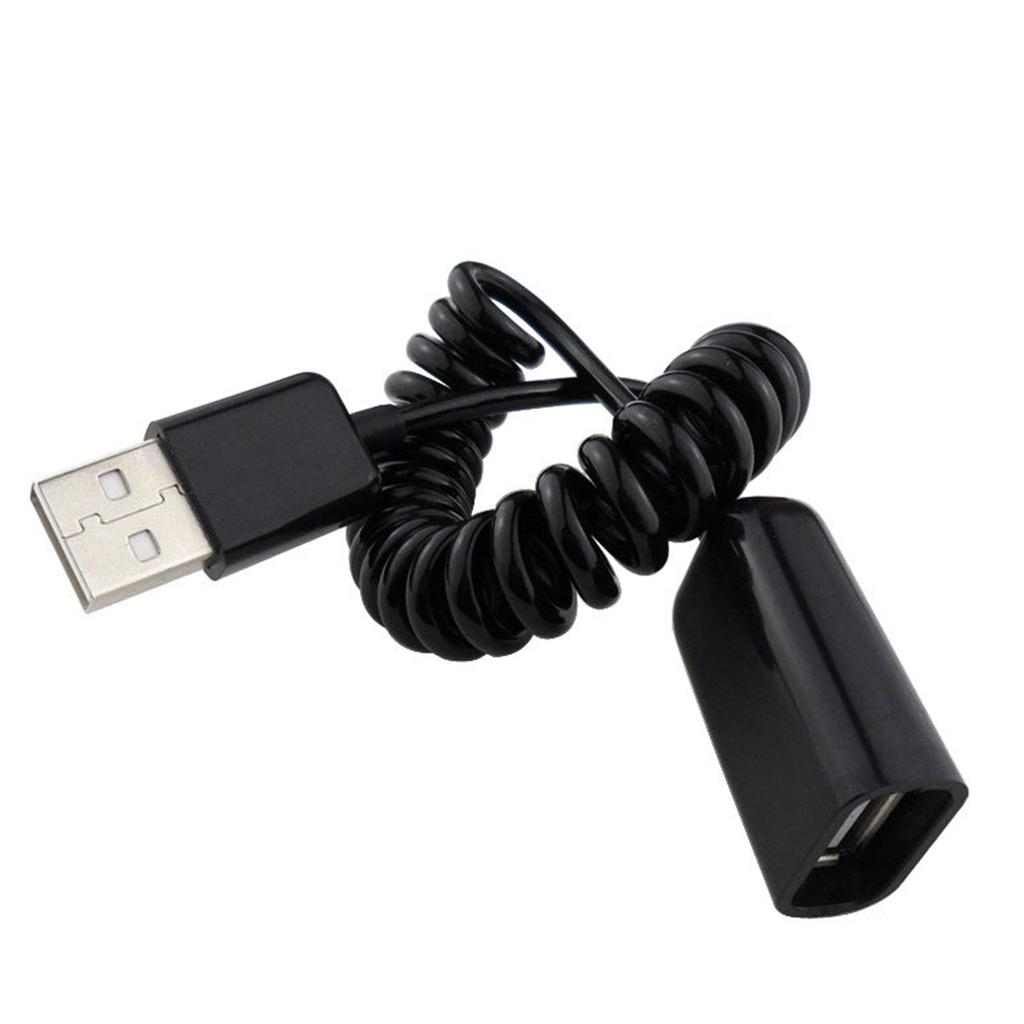USB 2.0 Male to Female Coiled Adapter Cable 1M/3.2Ft Spring Telescopic Extension Wire Cord for Charging