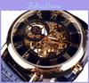 Hol 3D Forsining Ontwerp Logo Graveren Zwart Gouden Kast Leren Skeleton Mechanische Horloges Heren Luxe Merk Heren Horloge