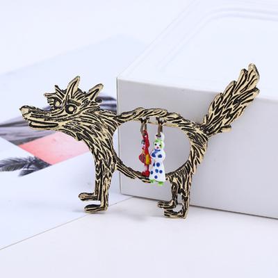 Retro Hollow Wolf Little Red Riding Hood Brooch Pin Collar Jewelry?Clothes Decor