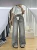 Women's High Waist Grey Denim Pants Wide Leg Loose Fit Casual Fall Trousers