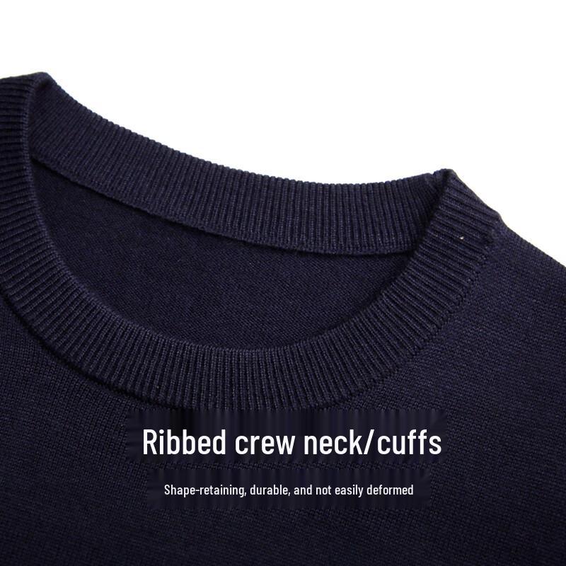 Caizi Men's Solid Round Neck Pullover Sweater