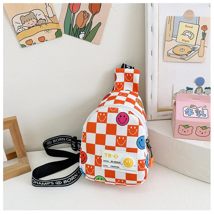 Smiling Face Chessboard Children Diagonal Shoulder Bag Casual Outdoor Storagebag