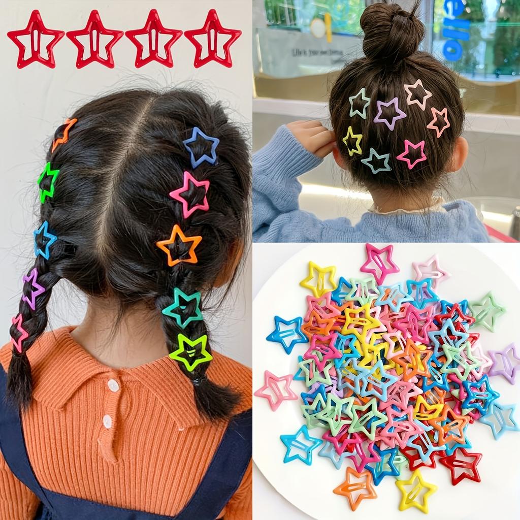 10pcs/30pcs Cute Hollow Star Hair Clips Vibrant Colorful Snap Design Perfect for Styling and Makeup Ideal ' Gift Holiday Gift