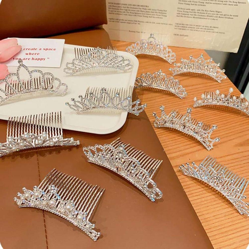 Pearl Rhinestone Crown Hair Comb Flower Crystal Hairpins Gifts Children Tiara Headband  Wedding
