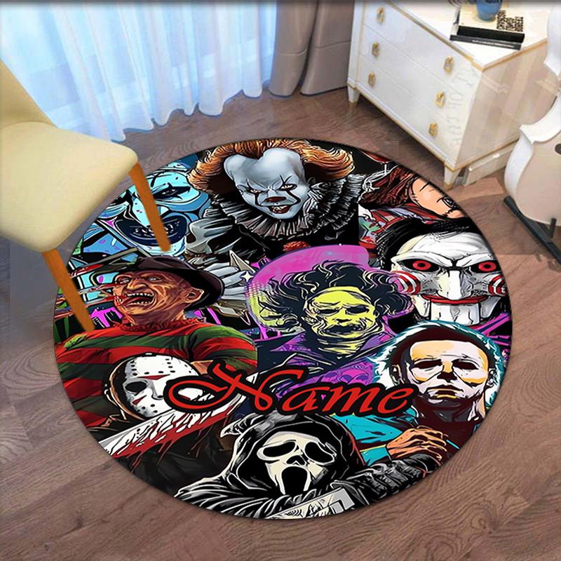 Custom Name Halloween horror Printed Round Rug Carpet Chair Rug Area Rug Entryway Doormats,for Office Chair Living Room Bedroom Kitchen Room.