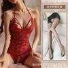 Sexy Female Sexy Backless Perspective Tight Lace Onesie Open Crotch Free of Temptation A99