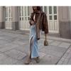 Spring New European and American Retro Ins Casual Loose Cotton Mid-Length Split Design Denim Skirt