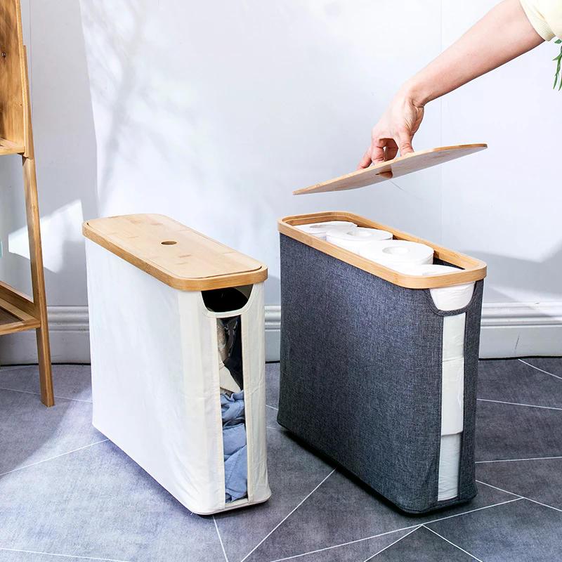 Wood Frame Toilet Paper Holder On The Floor-Large Capacity Organizer For Bathroom Waterproof Toilet Paper Holder With Lid