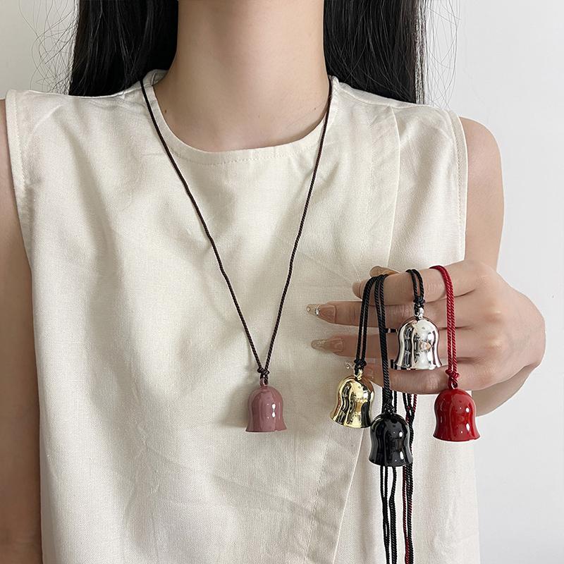 Elegant  Large Pendant Black Rope Long Necklace For Women Girls Versatile Sweater Chain Jewelry Accessories Gifts