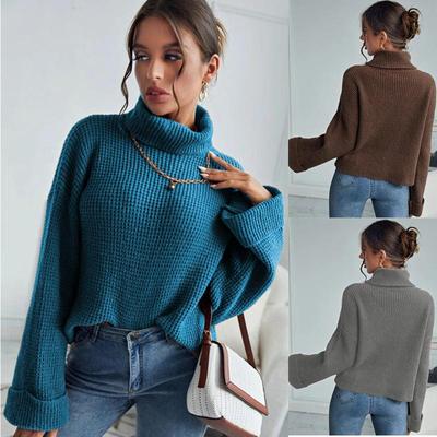 2025 Autumn/Winter Women’s High Neck Loose Long Sleeve Knitted Pullover Sweater
