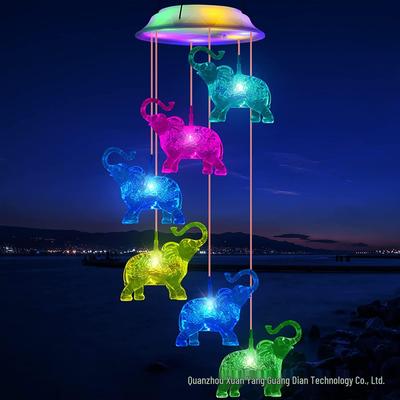 Campanella a Vento Solare Elefante Colibrì Farfalla con Luce - Elegante Lampada da Paesaggio per Cortile
