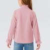 Girls' Ruffled Blouse - Solid Color Stand Collar Shirt