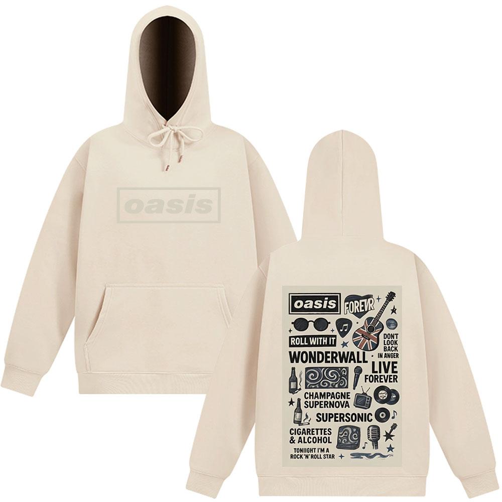 O-Oasis Band Rock Britannica Grafica Felpa con cappuccio uomo donna Hip-hop Manica Lunga casual Felpa con cappuccio Alta qualità Pile Felpe top