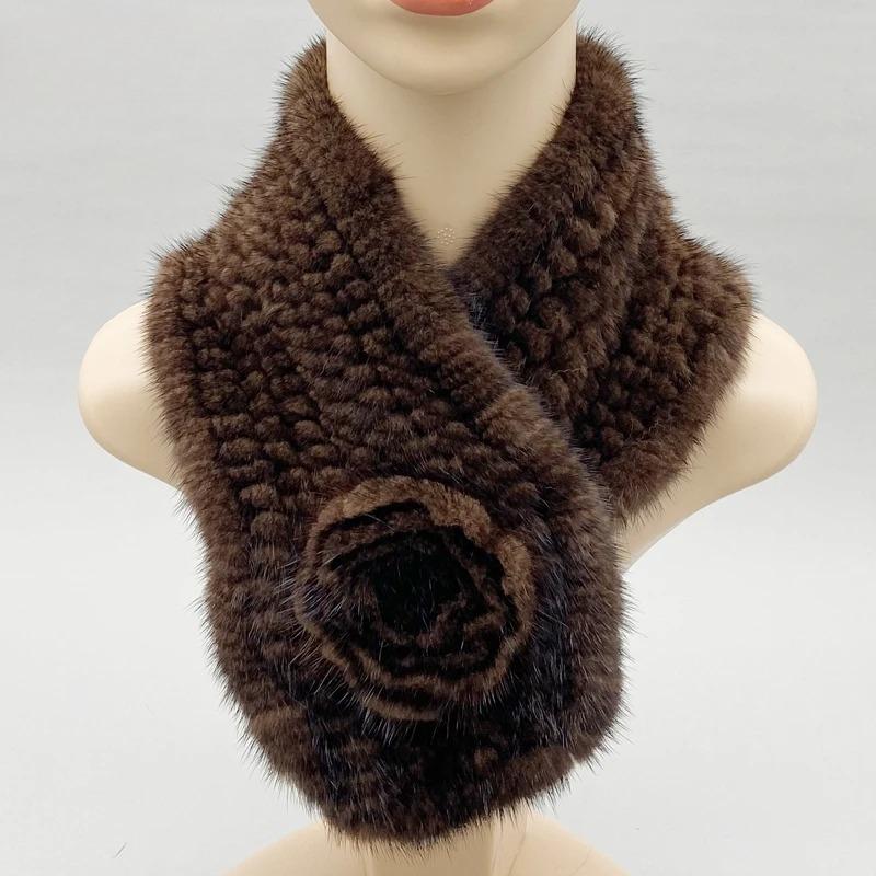 Women Scarf Natural Mink Fur Scarf Winter Female Warm Shawls Stylish Solid Knitted Neckwarmer 62cmx10cm