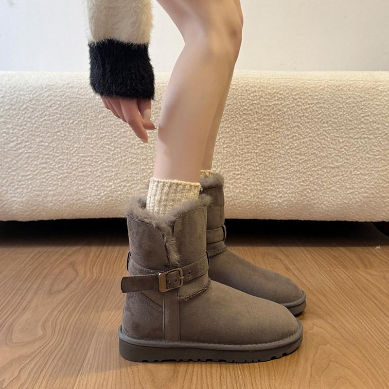 First encounter season retro flanged thick-soled snow boots winter flat-bottomed velvet warm short boots non-slip hair 40 серый