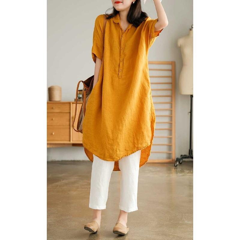 Einfarbiges einteiliges Sommer-Hemdkleid mit Kragen