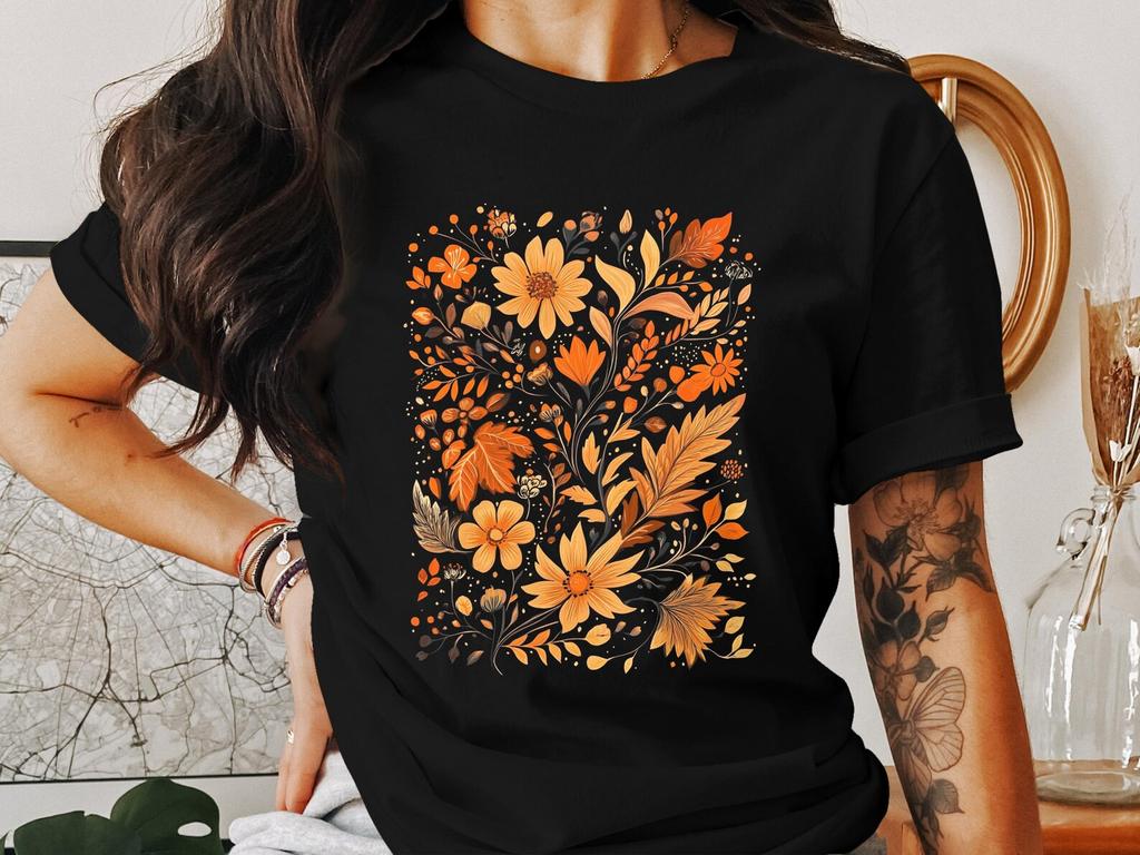 Floral Cottagecore Art Shirt, Vintage Botanical Tee, Fall Aesthetic T-Shirt, Boho Nature Print Top, Garden Inspiration Clothing