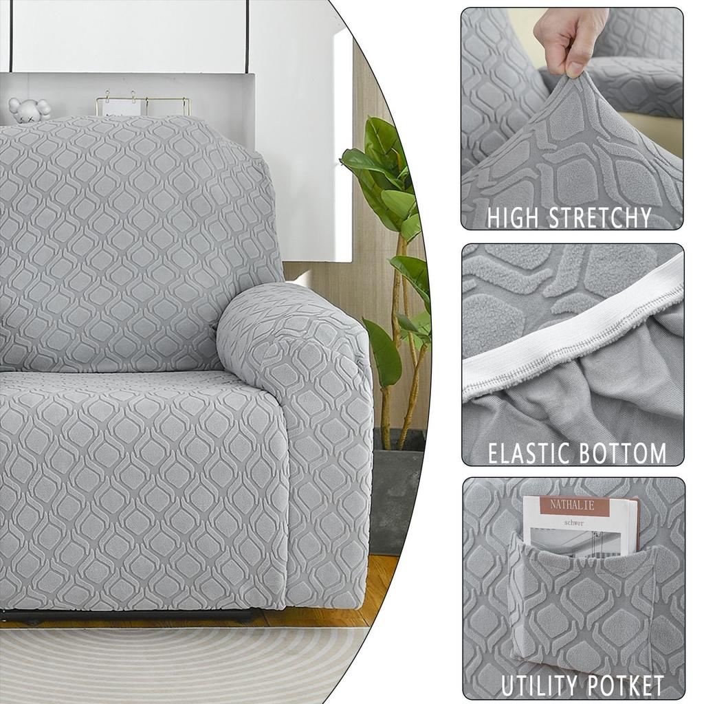 4-teiliger Stretch-Liegesessel-Überzug Jacquard-Liegesesselbezüge mit Seitentasche Rutschfest 1-Sitzer Sofa Möbelprotektoren